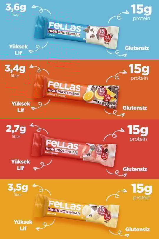 Yüksek Protein Bar 45g Karma Kutu 12 Adet (4 Çeşit)