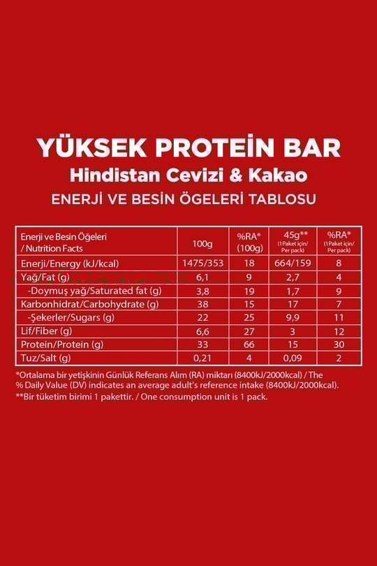 Yüksek Protein Bar 45g Karma Kutu 12 Adet (3 Çeşit)