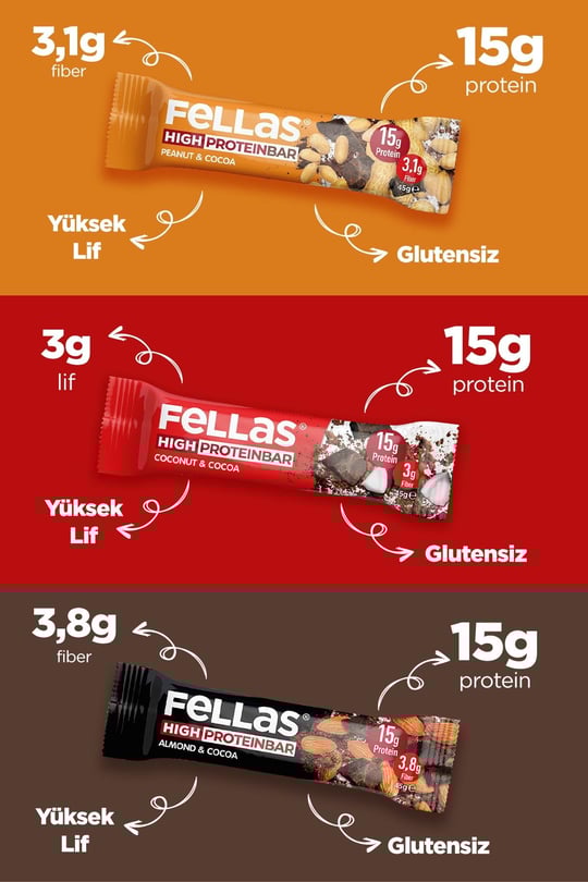 Yüksek Protein Bar 45g Karma Kutu 12 Adet (3 Çeşit)
