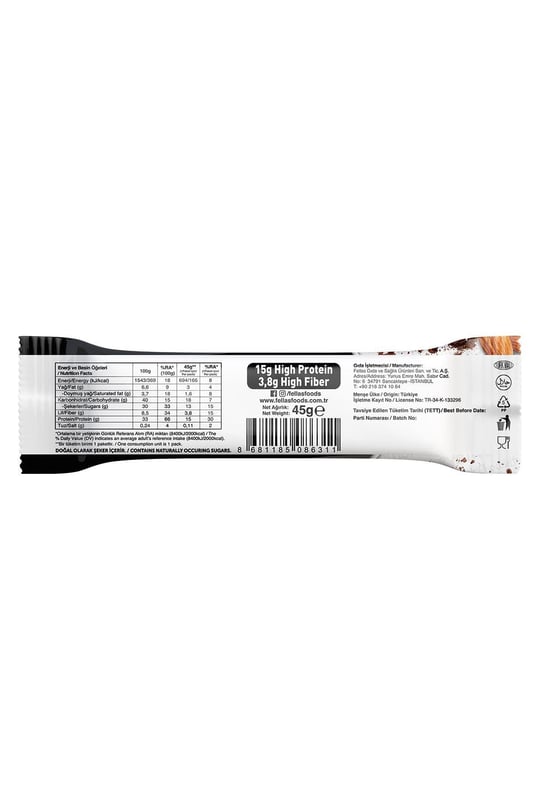 Yüksek Protein Bar - Bademli ve Kakaolu 45g x 12 Adet