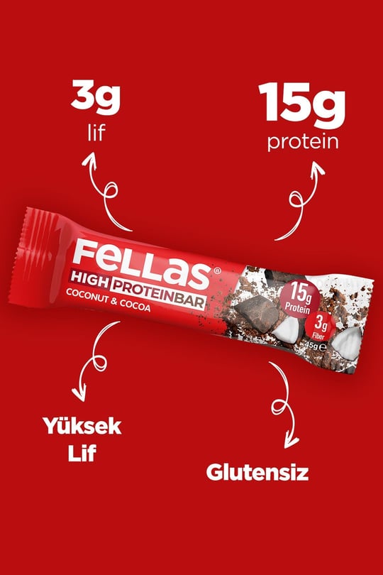 Yüksek Protein Bar - Hindistan Cevizli ve Kakaolu 45g x 12 Adet
