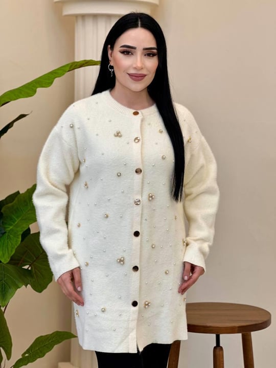 Angora İnci Taş Döşemeli Hırka 145120 T-25 Ekru