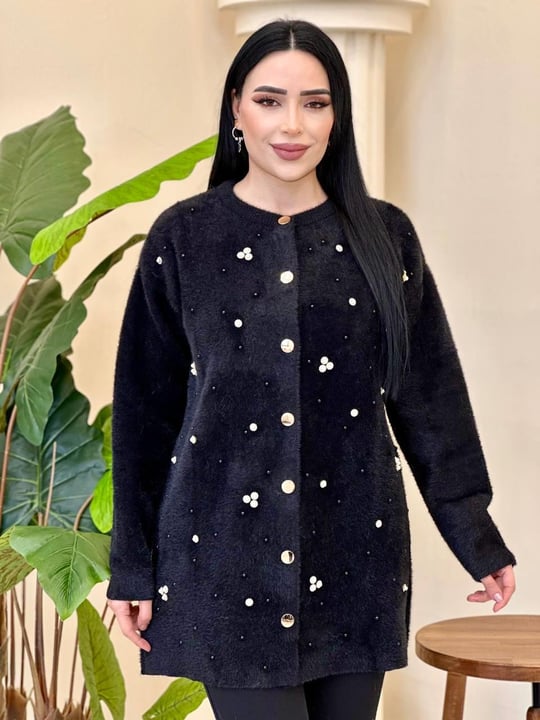 Angora İnci Taş Döşemeli Hırka 145120 T-25 Siyah