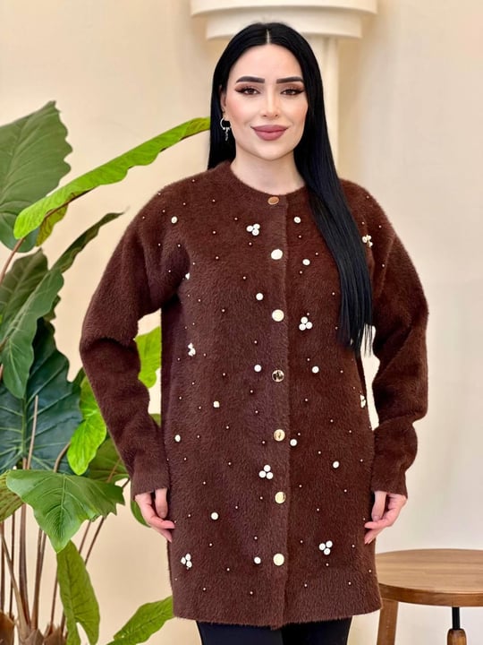 Angora İnci Taş Döşemeli Hırka 145120 T-25 Kahverengi