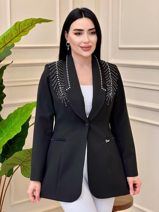 Aplik Dantel Detay Ceket 0436 c025 Siyah