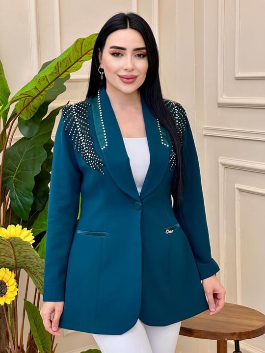 Aplik Dantel Detay Ceket 0436 c025 Zümrüt Yeşil