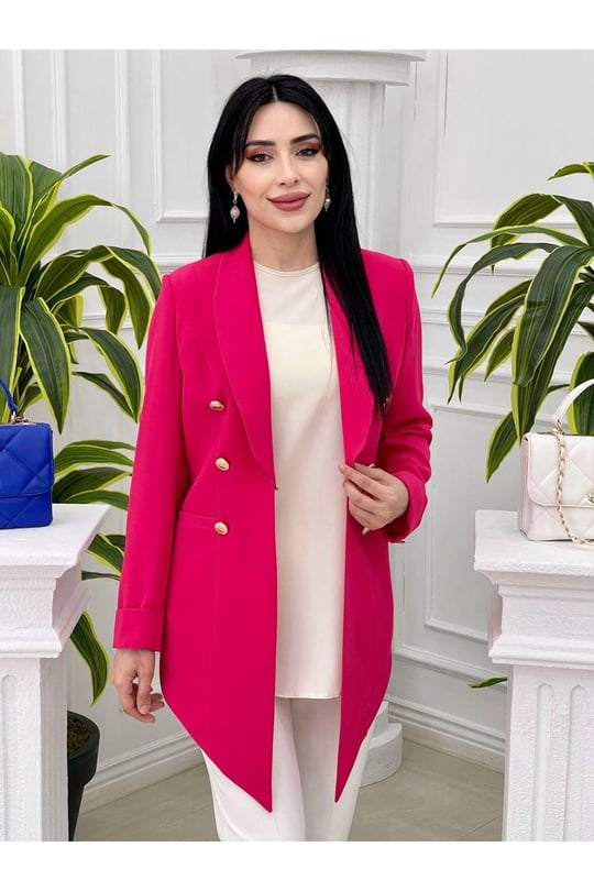 Asimetrik Blazer Tek Ceket 2305-Fuşya