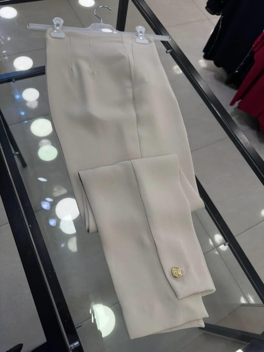 Asimetrik Paça Düğme Pantolon 18277 T-25 Bej