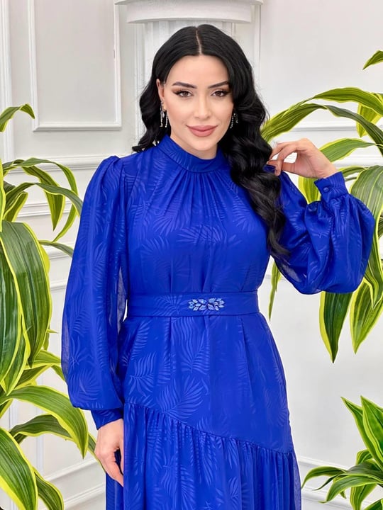 Baskılı Şifon Elbise 12505 Tk-24 Saks