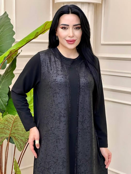 Baskılı Yumoş Örme Elbise 9053 t-24 Siyah