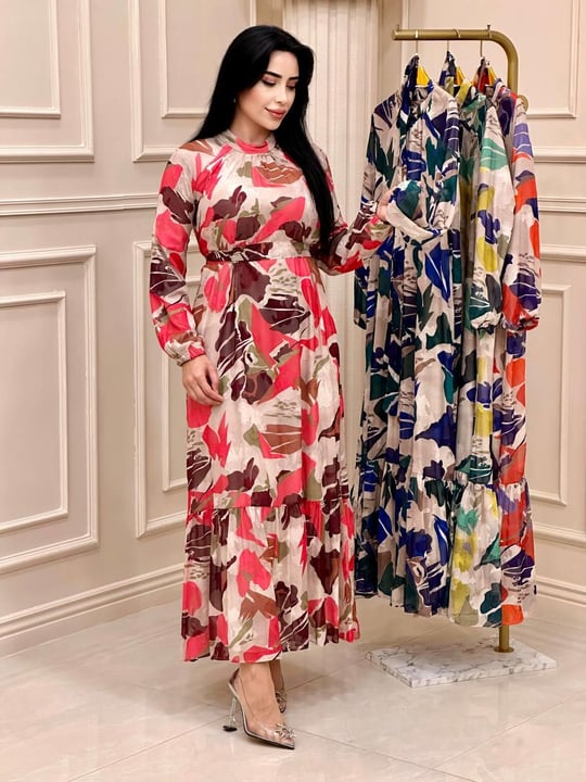 Batik Desen Şifon Elbise 9910 t24 Fuşya