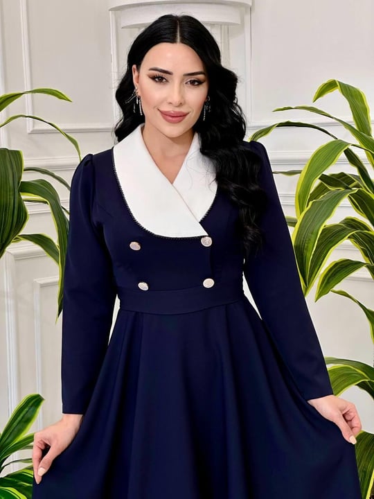 Bebe Yaka Çift Düğme Elbise 0341 T-24 Lacivert