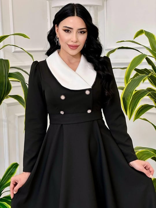 Bebe Yaka Çift Düğme Elbise 0341 T-24 Siyah