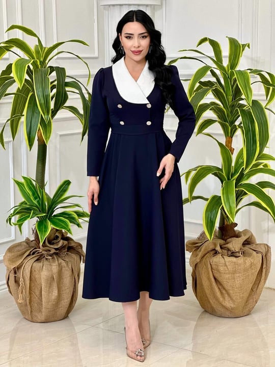 Bebe Yaka Çift Düğme Elbise 0341 T-24 Lacivert