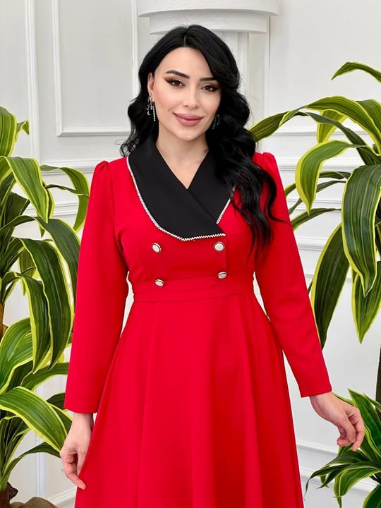 Bebe Yaka Çift Düğme Elbise 0341 T-24 Kırmızı