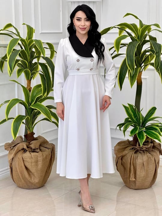 Bebe Yaka Çift Düğme Elbise 0341 T-24 Beyaz