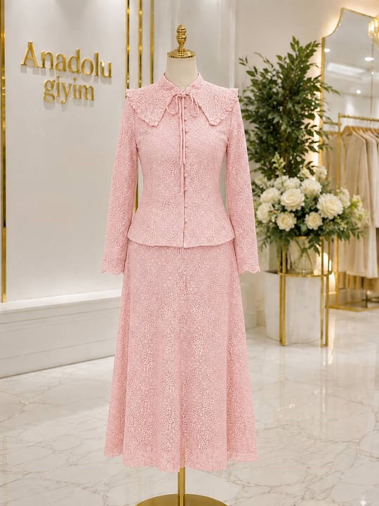 Bebe Yaka Güpür Etekli Takım 9067 T-26 pembe
