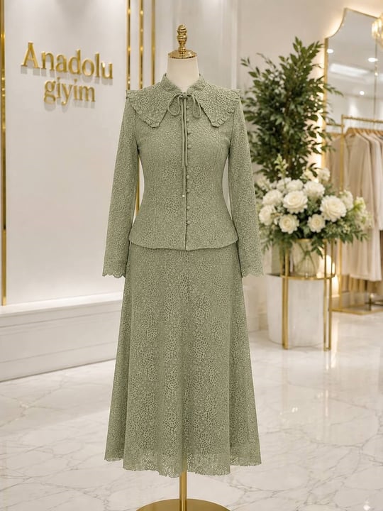 Bebe Yaka Güpür Etekli Takım 9067 T-26 Çağla