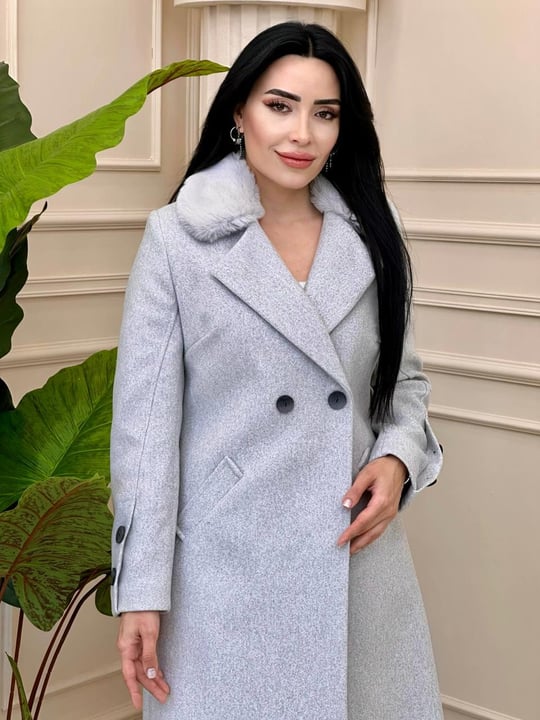 Bebe Yaka Kürk Kaşe Kaban 3158 t-24 Gri