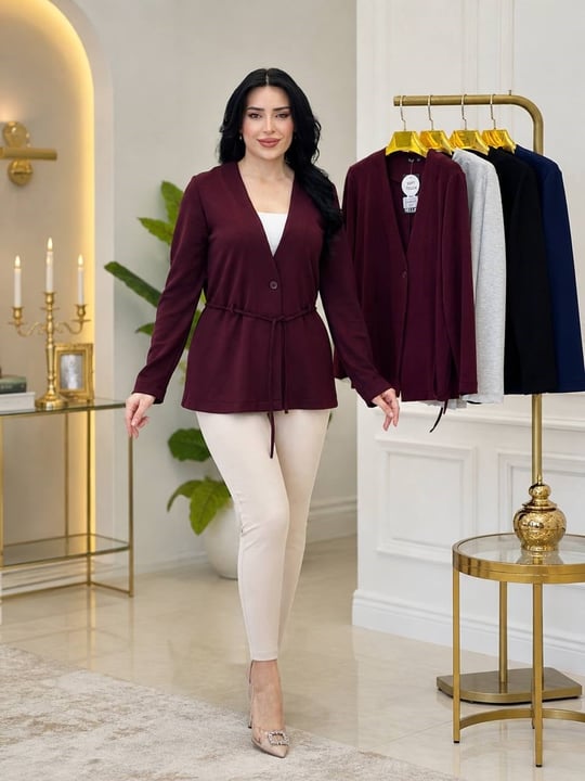 Bel Bağcık Tek Düğme Penye Hırka 8444 T-26 Mürdüm