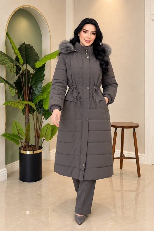 Bel Büzme Büyük Beden Şişme Kaban 8294 T-26 Gri