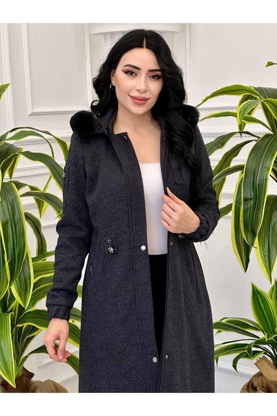 Bel Büzmeli Kaşe Kaban 8156-Füme