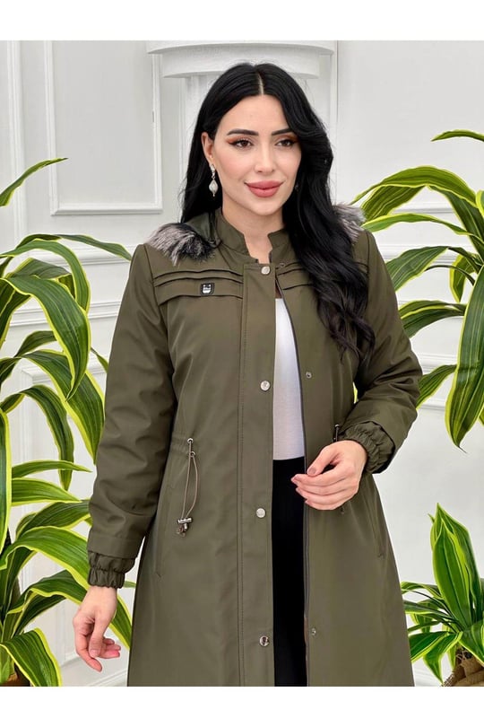 Bel Büzmeli Parka Kaban 4232-Haki