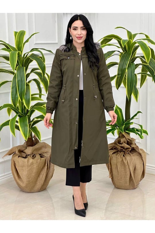 Bel Büzmeli Parka Kaban 4232-Haki