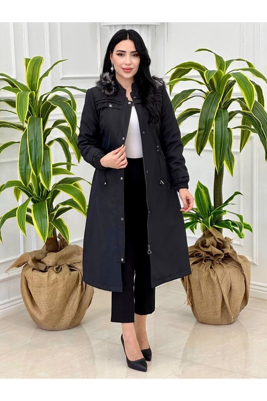 Bel Büzmeli Parka Kaban 4232-Siyah