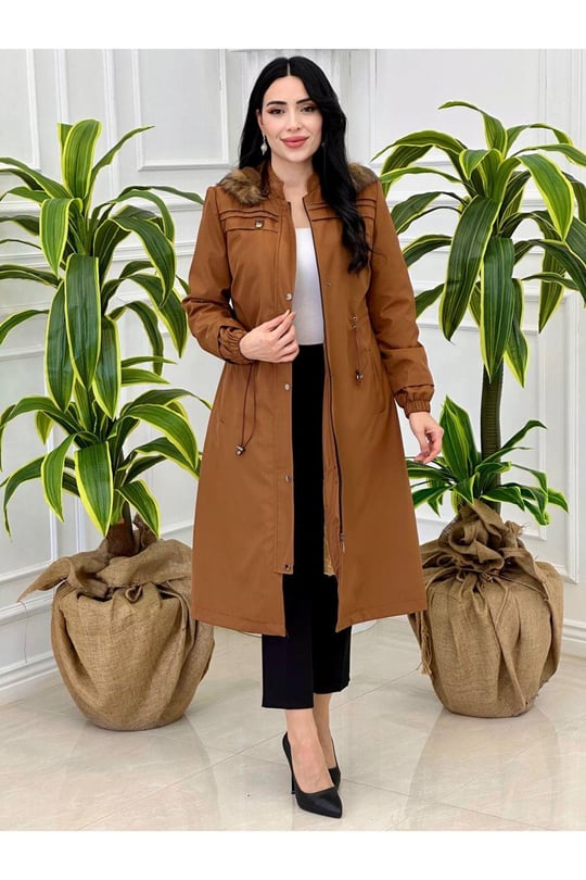 Bel Büzmeli Parka Kaban 4232-Taba