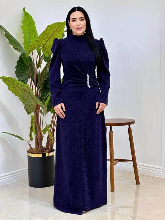 Bel Drape Simli Abiye 0065 Lacivert