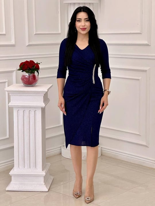 Bel Drape Simli Elbise 6155 t-24 Lacivert
