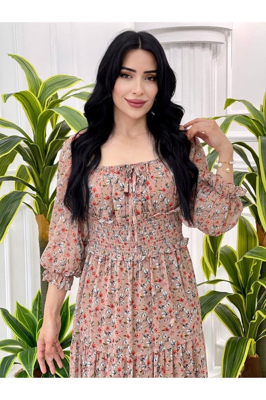 Bel Gipeli  Şifon Elbise 5160-Vizon