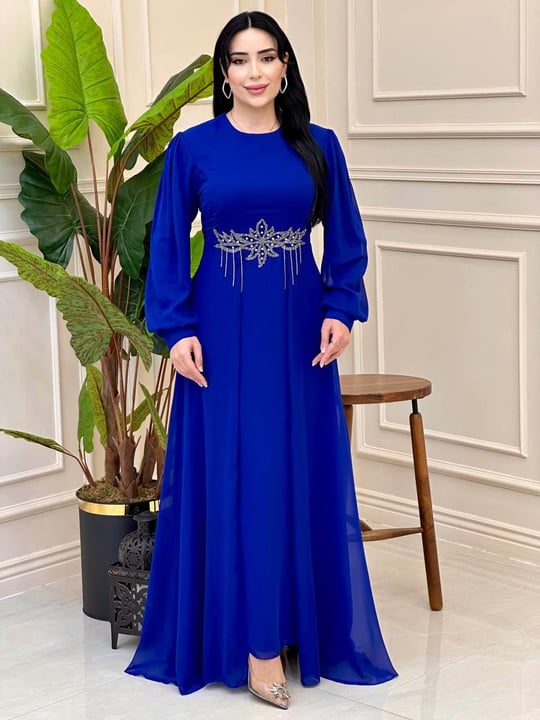 Bel İşleme Eteği Pelerin Elbise 1063 Saks