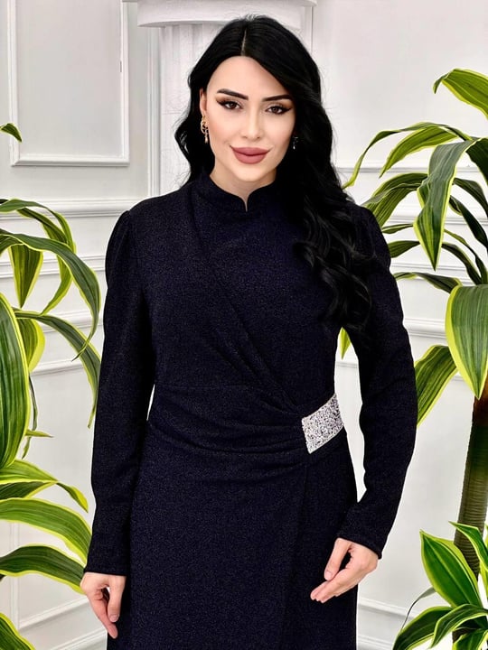 Bel Taşlı Simli Elbise 24y22 T-24 Siyah