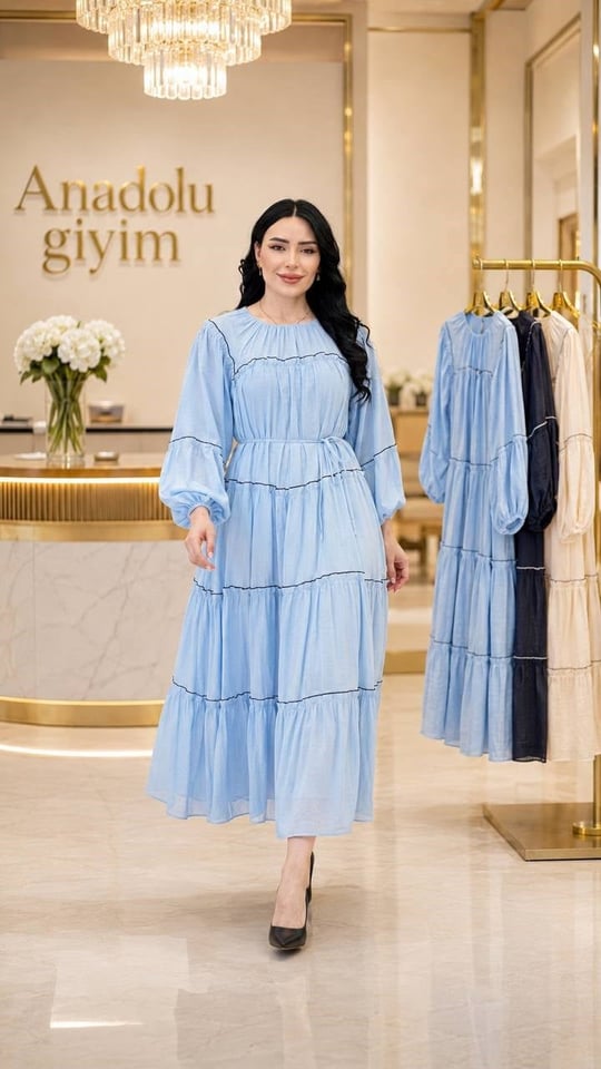 Biyeli Kat Kat Salaş Elbise 32496 T-26 Mavi