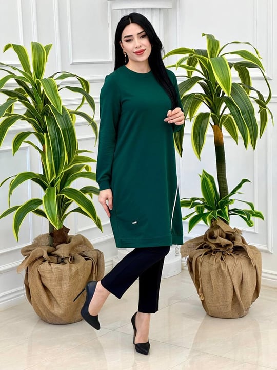 Biyeli Uzun Tunik 7088 Yeşil
