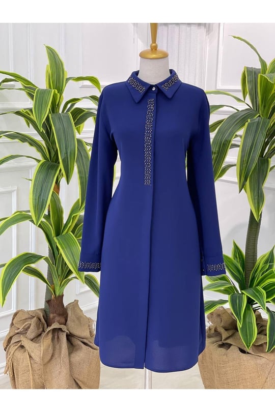 Boncuk Detay Tunik 1160-Saks