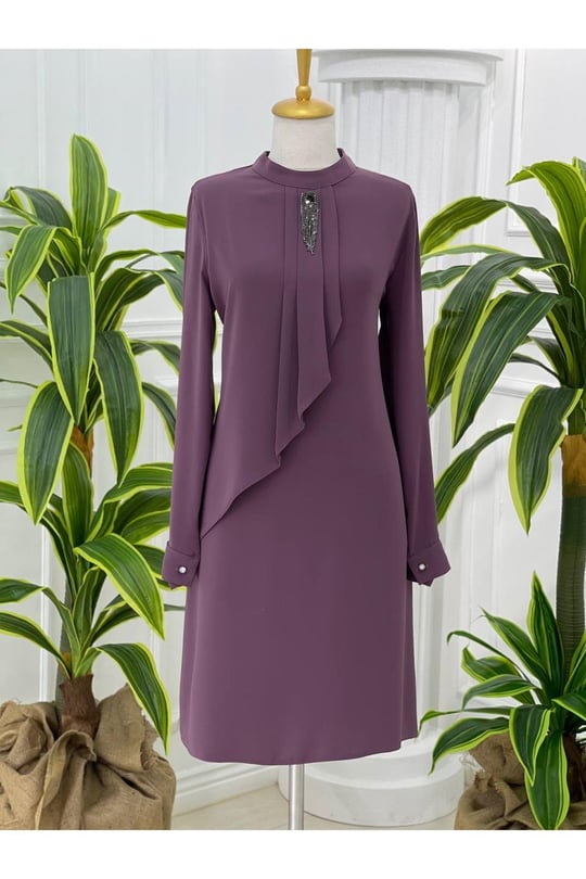 Broşlu Tunik 774-Leylak