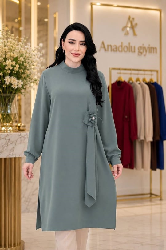 Büyük Beden Broşlu Tunik 2240 T-26 Mint yeşili