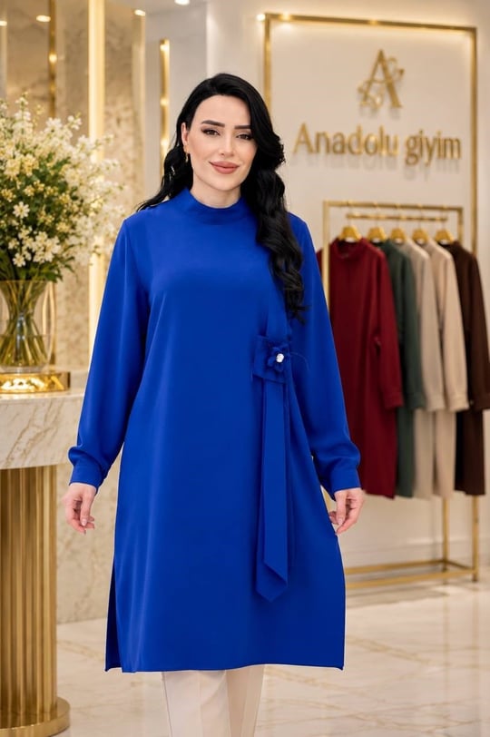 Büyük Beden Broşlu Tunik 2240 T-26 Saks
