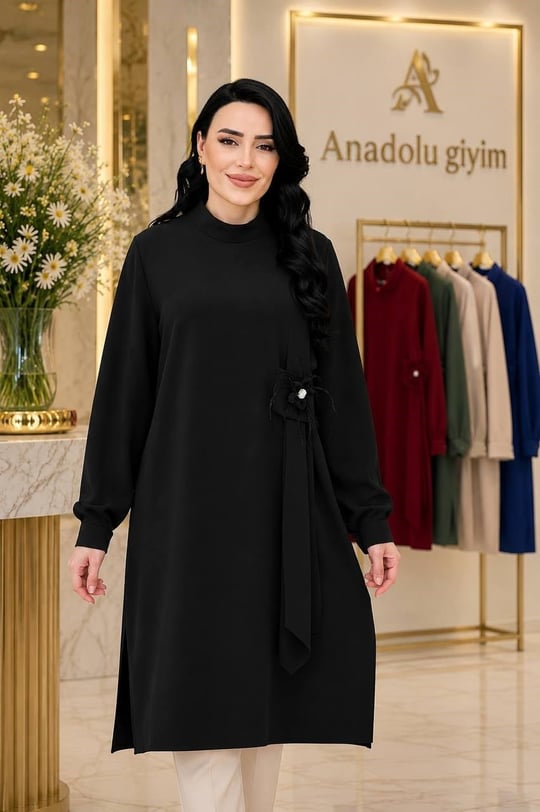 Büyük Beden Broşlu Tunik 2240 T-26 Siyah
