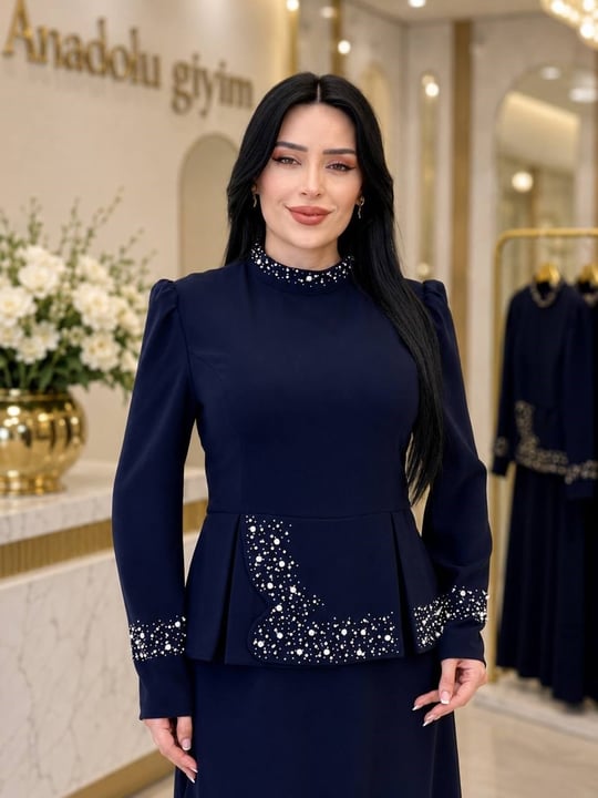 Çakma Taş Takım Görünümlü Elbise 3022 T-26 Lacivert