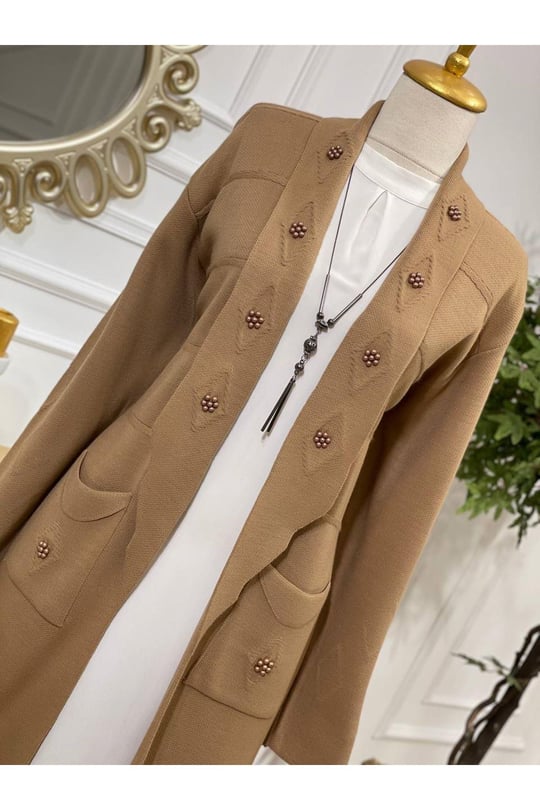 Ceket Yaka Cepli Hırka 158-Vizon