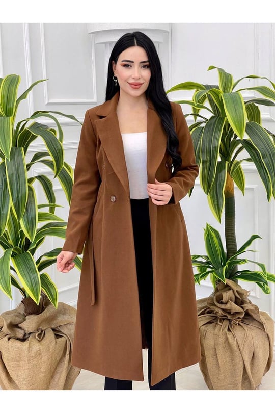Ceket Yaka Kaşe Kaban 3120-Taba