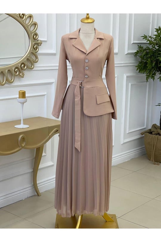 Ceketli Elbise 1084-Bej