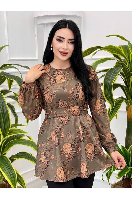 Çiçek Desen Tunik 3076-Haki
