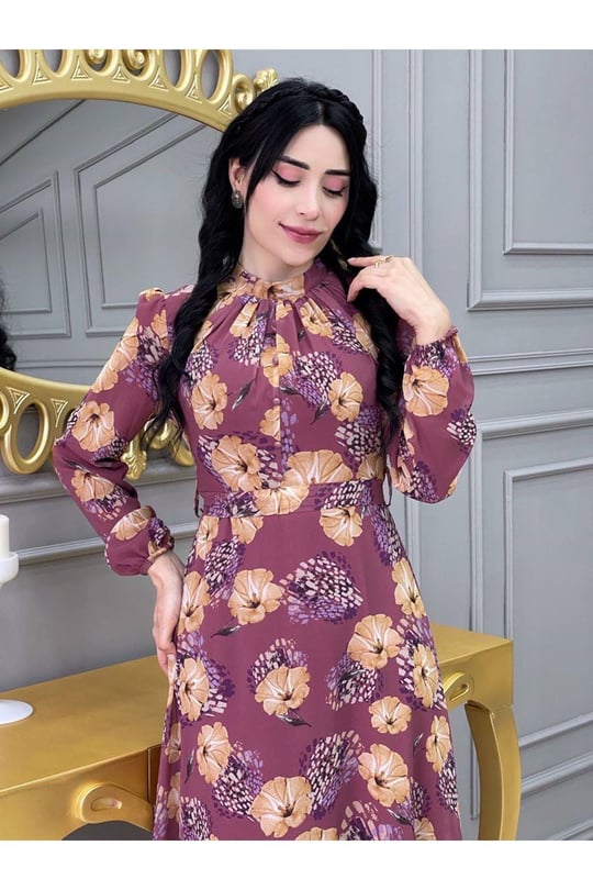 Çiçekli Elbise 3307-Rose
