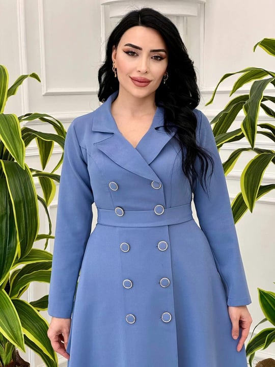 Çift Düğme Bilek Boy Pardesü 0077 T-24 Mavi