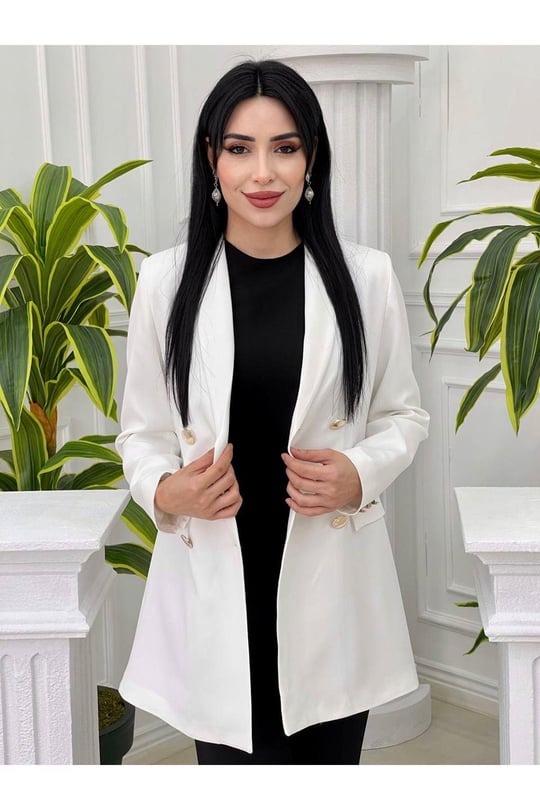 Çift Düğme Tek Ceket 62161-Beyaz